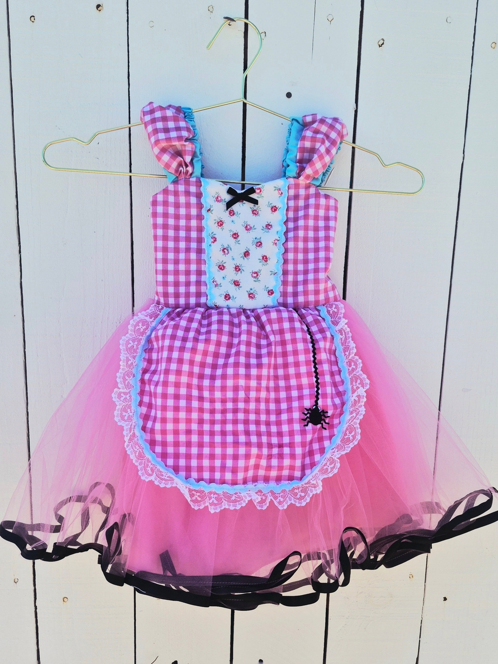 Little Miss Muffet Costume 18-24M Pink Gingham Tutu Dress Hat Halloween